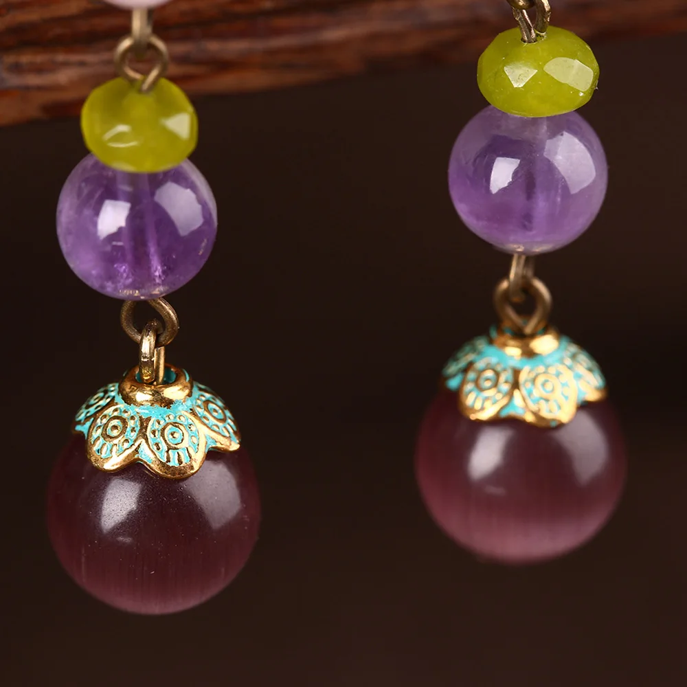 Retro Ethnic Cat Eye Imitation Stone Purple Crystal Fashion Jewelry For Women Vintage Wedding Party Accessories EZ-17019 | Украшения и