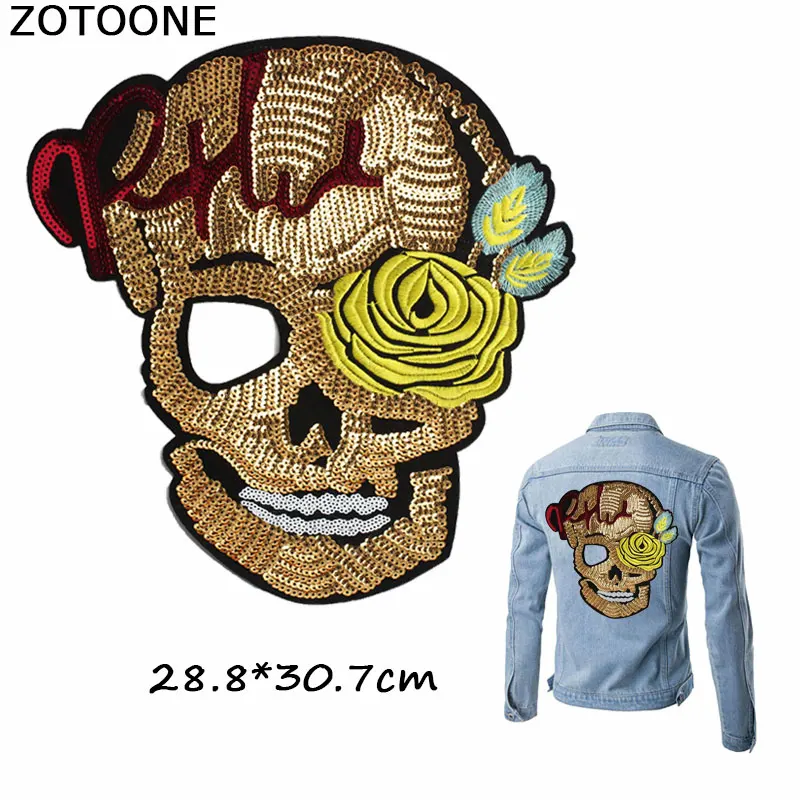 ZOTOONE золотые блестящие большие нашивки с черепом в стиле сделай сам панк цветами