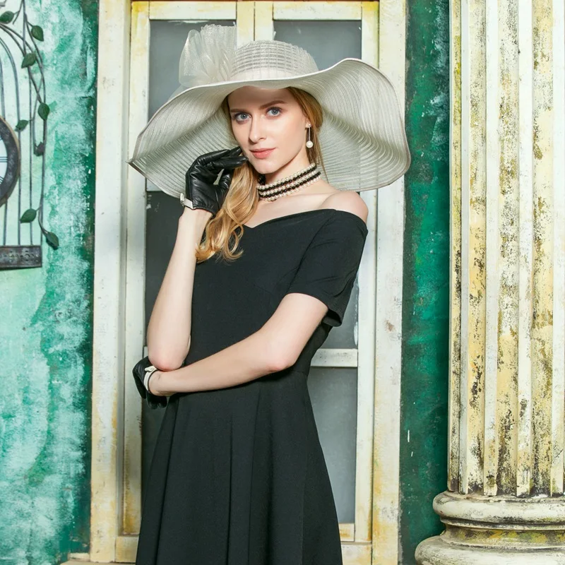 Шляпа женская из органзы с широкими полями|Женские фетровые шляпы| |