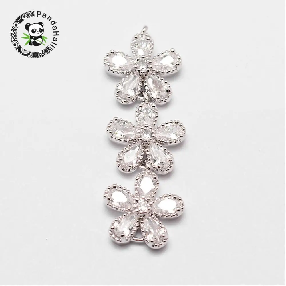 

Brass Mirco Pave Cubic Zirconia Links 1/1 loop Fower Metal Findings 42x14x5mm, hole: 1.5mm