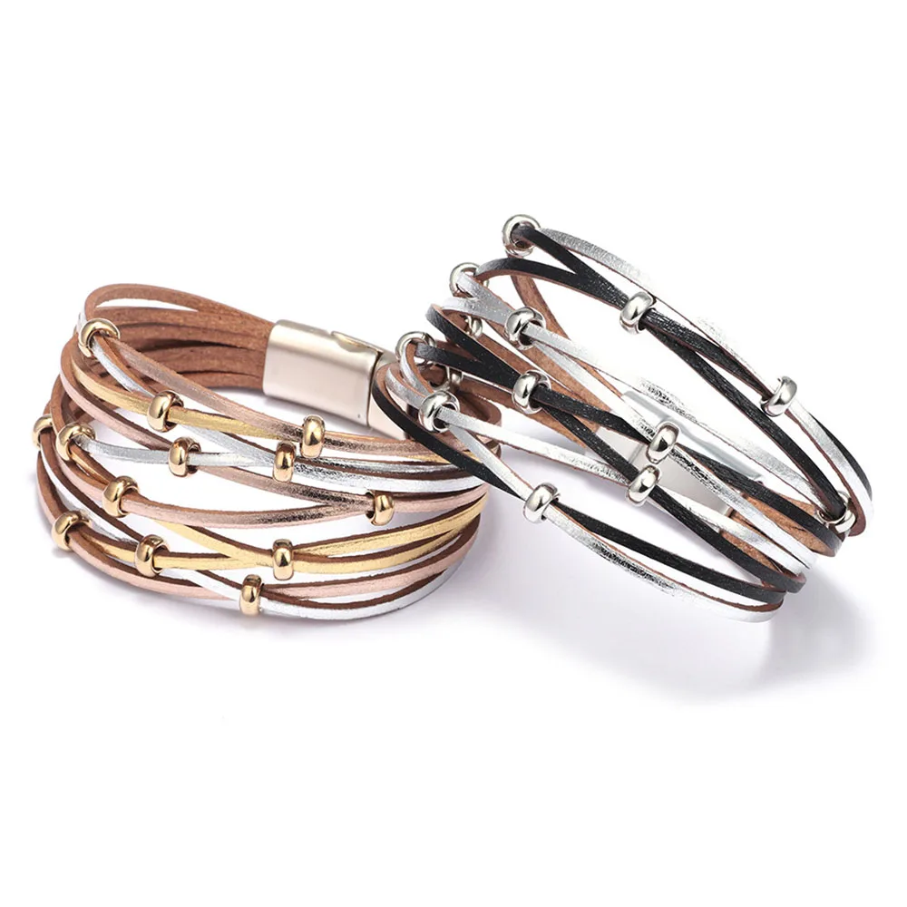 Multilayer Leather Bracelets for Women Men 6 Colors Magnet Clasp Charm Bohemian Wrap Bracelet&ampBangle Jewelry | Украшения и