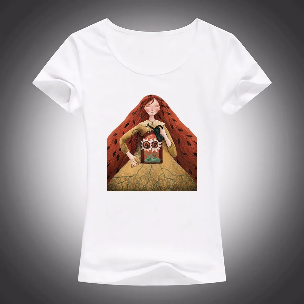 

Girls tops tees casual T-Shirt Women Short Sleeve soft Breathable t shirt red hair princess tshirt