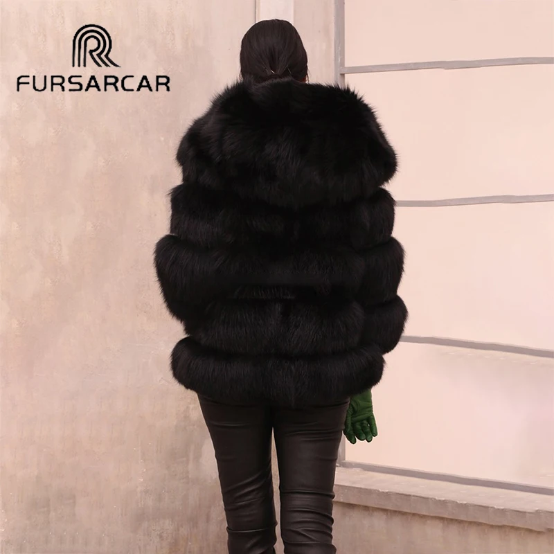FURSARCAR 65 см длинные натуральным лисьим мехом пальто Для женщин зимние