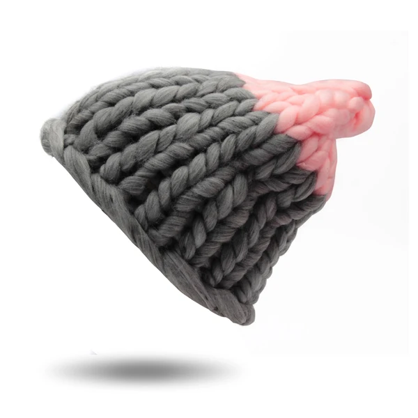 Grey and pink Женская шапка, зимняя, стильная, теплая, вязанная крючком шапка, женская, модная, мягкая, Skullies Beanies для дам, Повседневная, брендовая, вязанная шапка для девочек - Цвет: Grey and pink