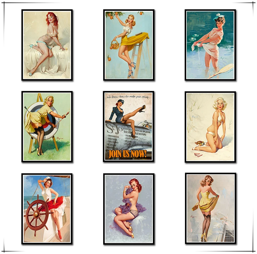 PINUP GIRLS World War II White cardboard Poster Bar Cafe Living Room Dining room Wall Decorative Paintings 42*30cm No frame | Дом и сад