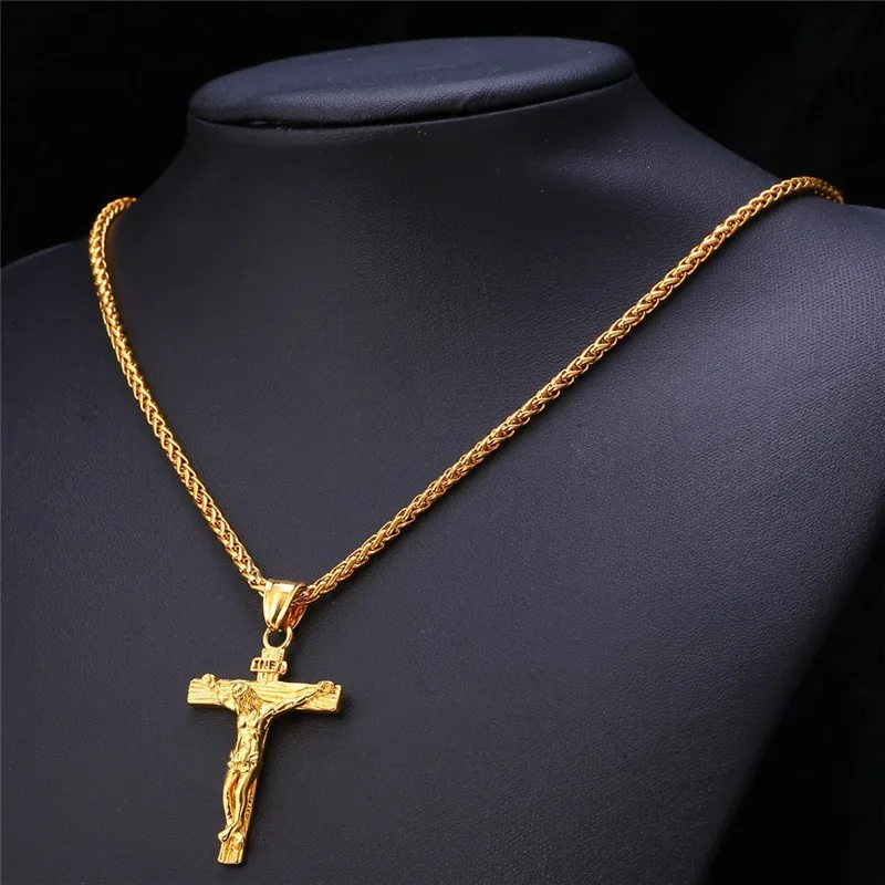 Cross Jesus Pendant Necklace Gold Silver Color Men Chain Christian Gifts Vintage Stainless Steel Jewelry For | Украшения и