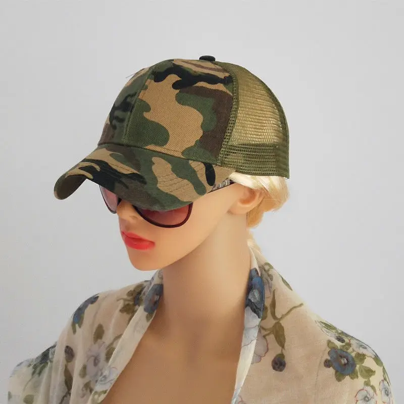 Женский хвостик бейсбольная кепка грязный булочка пони Кепка Snapback Летняя Сетка Камуфляж Повседневная шляпа от солнца зеленый