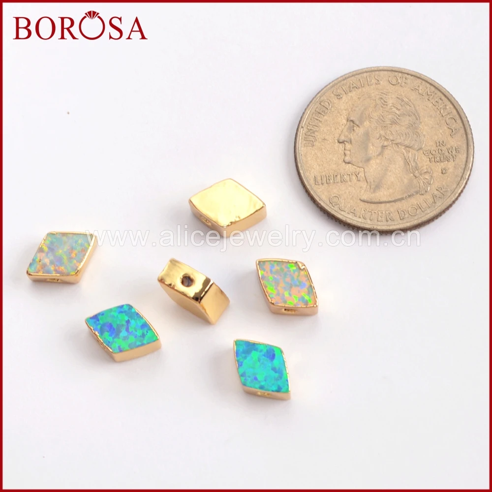 BOROSA 10 шт. 7x10 мм золотой цвет Ромбический японский опал боковые просверленные