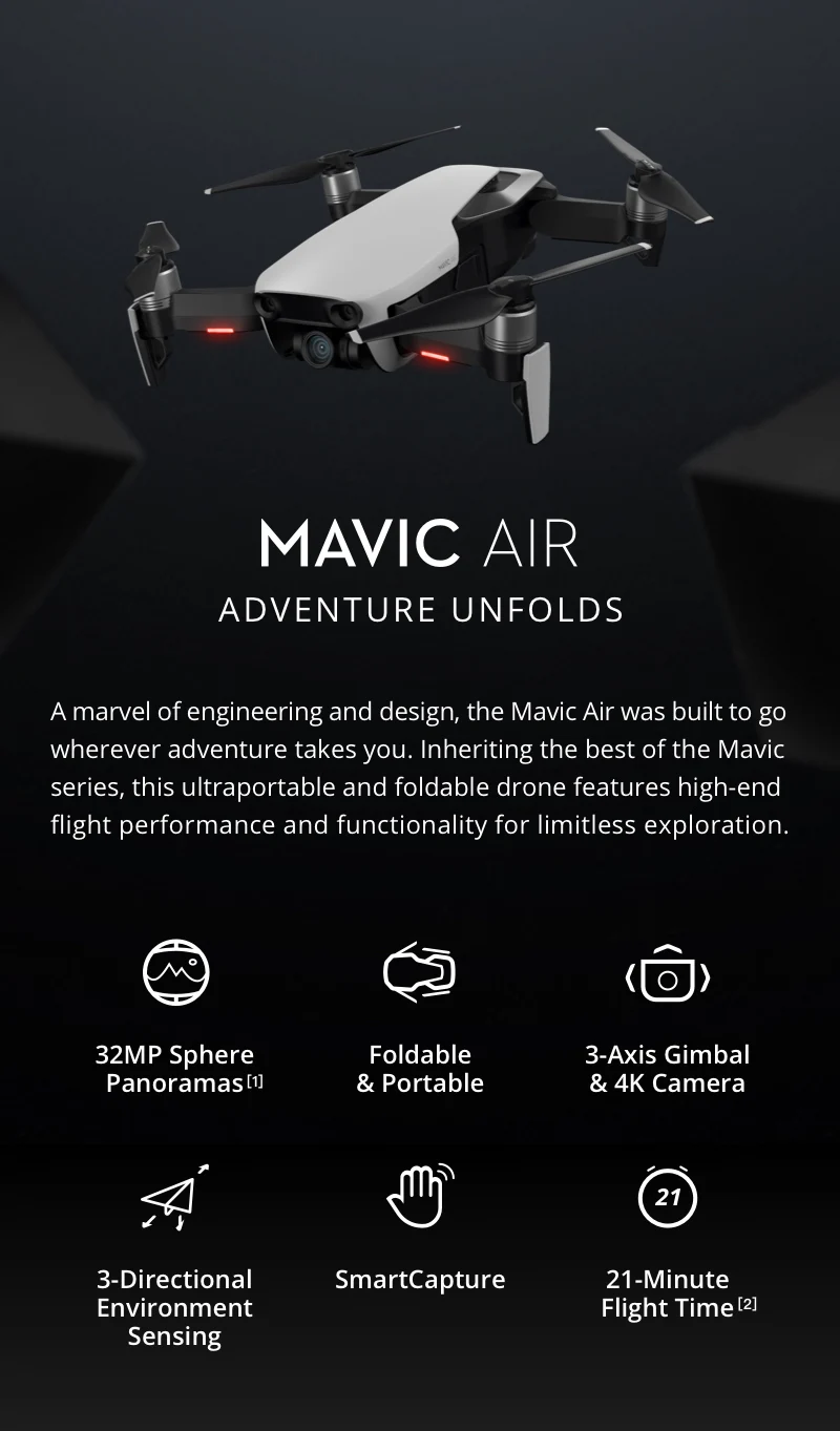 Квадрокоптер DJI Mavic Air Drone с камерой 4K Видео Макс. 21 мин Время полета аэрофотосъемка с контроллером комплект CD50 T01
