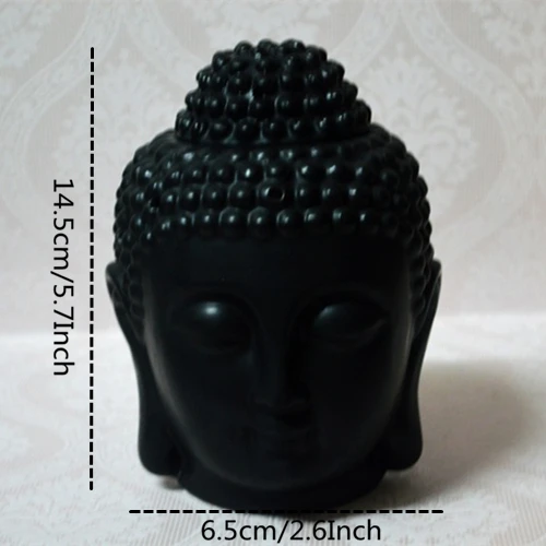 Black Buddha Head VILEAD 14,5 см керамический тайский будда голова статуэтки Ароматерапия Свеча с эфирным маслом ладан горелка креативное украшение для дома - Цвет: Black Buddha Head