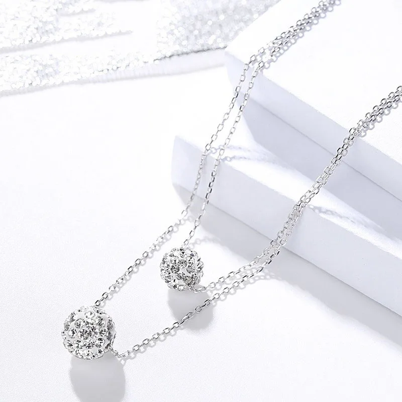 Серебряное ожерелье Lo Paulina Shambala S925 с двойным шариком подвеска Стразы для