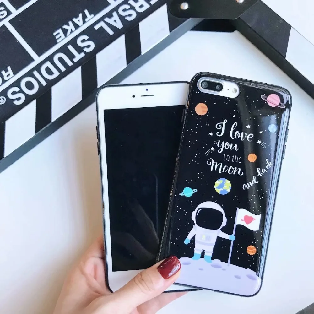 Астронавт фарфор Пара Любовь Сердце телефон чехол для iPhone 6 6s 7 8 Plus Мягкие