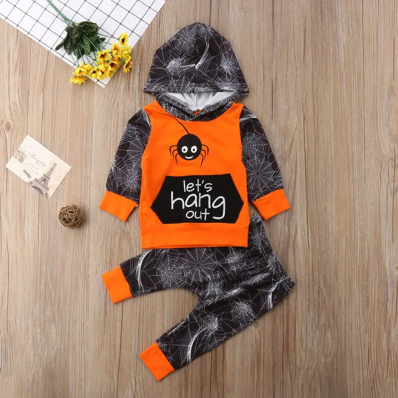 2018 Fashion Newborn Kids Baby Boys Spider Cotton Long Sleeves Hoodies Tops Pants Outfits Clothes Autumn Set |