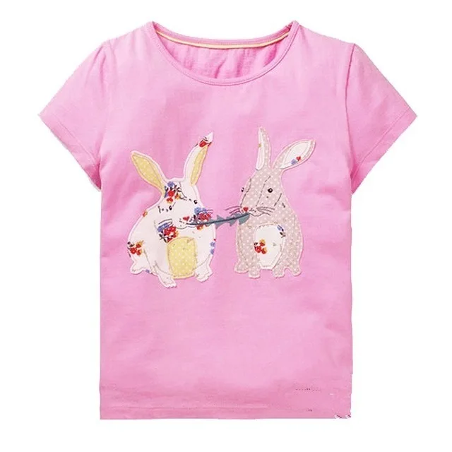 AiLe Rabbit/Летняя одежда, новая детская футболка с короткими рукавами и оригинальным воротником эластичная трикотажная одежда с принтом для девочек