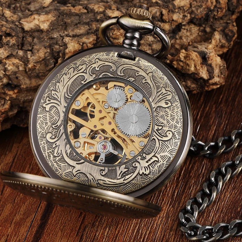 Винтажные бронзовые Механические карманные часы в стиле стимпанк мужские с