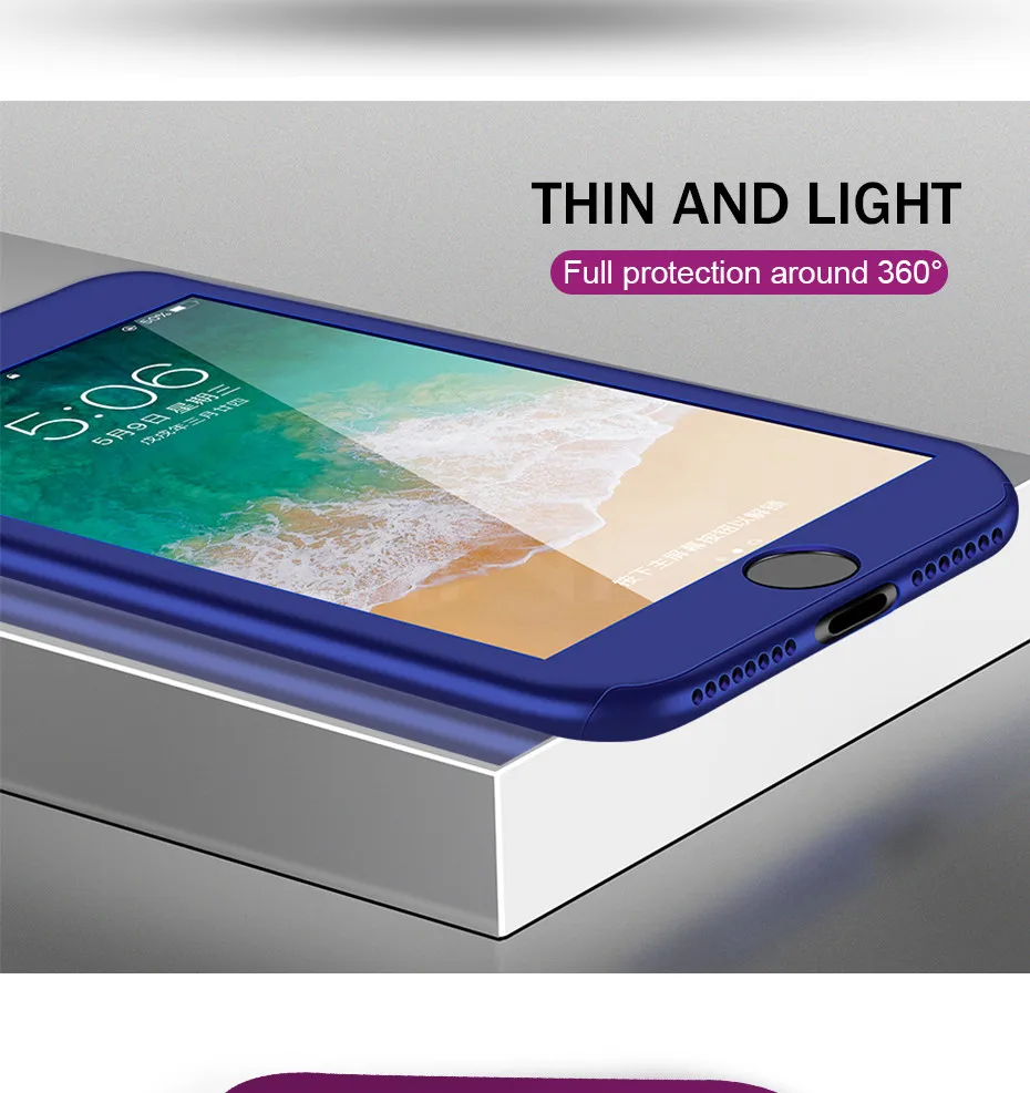 360 полный защитный чехол для телефона с закаленным стеклом для iPhone XR Xs Max X, чехол для iPhone 8 7 Plus 6 6s Plus, чехол 5 5S SE