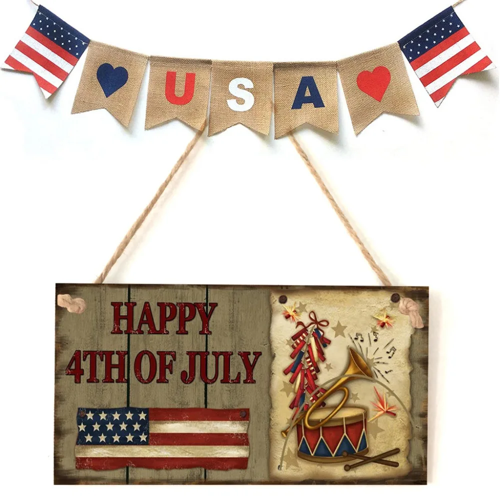 Подвесная табличка Американский 4th of July День Независимости деревянная Бог