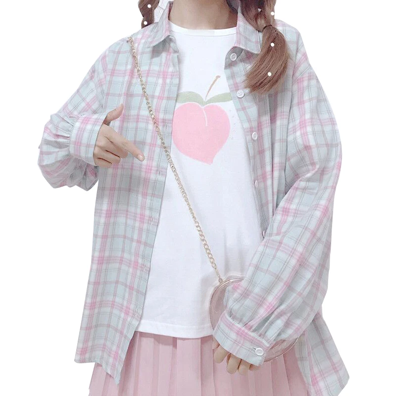 Harajuku девушка блузки для малышек женщин с длинным рукавом Свободные розовый