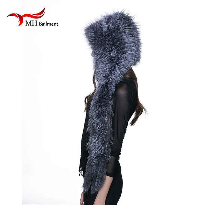 Меховая шапка MH из натурального Лисьего меха зимняя теплая с шарфом женская