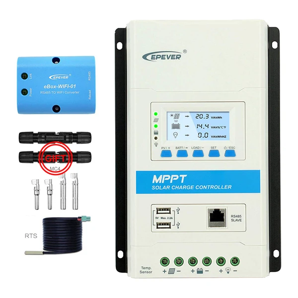 3210N WIFI TS-R MC4 Epeker TRIRON со слежением за максимальной точкой мощности, 30A блок управления установкой на солнечной батарее 12/24VDC Авто общий отрицательный ЖК-дисплей с двумя портами USB и MT50 TS-R WI-FI опционально с MC4 - Цвет: 3210N WIFI TS-R MC4