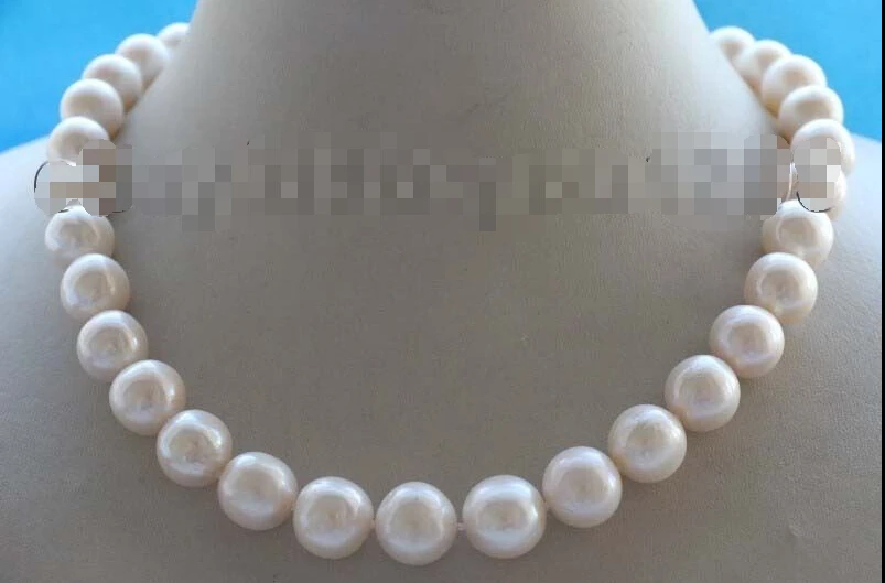 

free shupping 17.5" Genuine Natural 11.5-13mm White Round Pearl Necklace zircon #f1966 ()