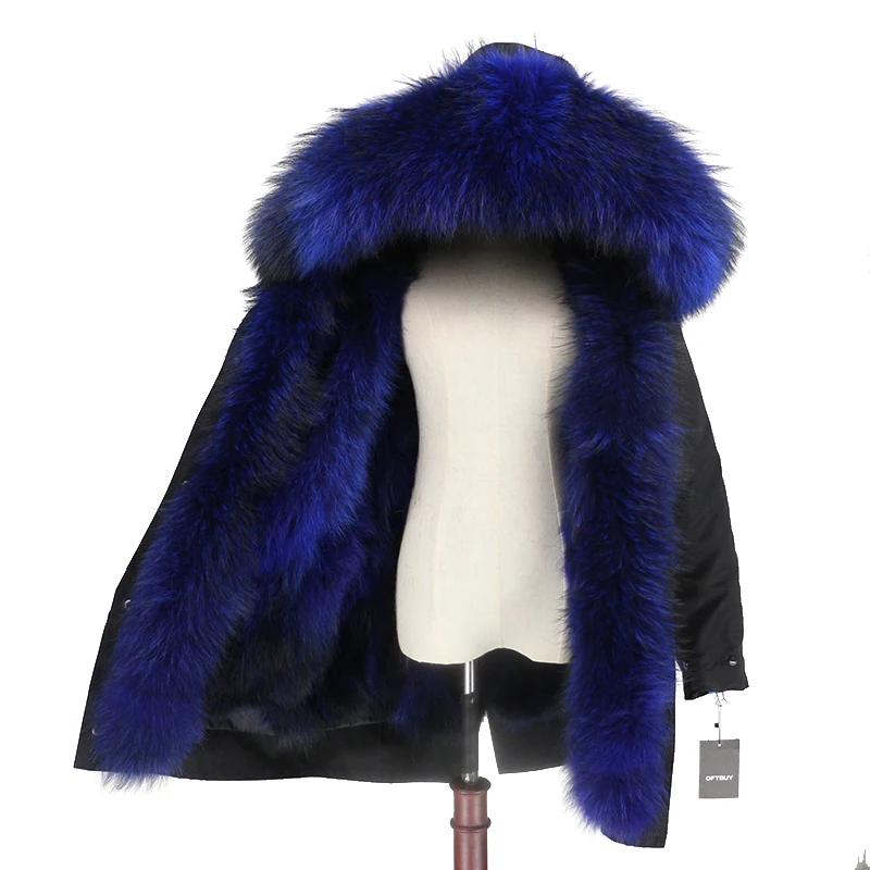 black blue blue OFTBUY пальто из натурального меха енота, капюшон из лисьего меха, зимняя куртка, Женская длинная парка, водонепроницаемая верхняя одежда - Цвет: black blue blue