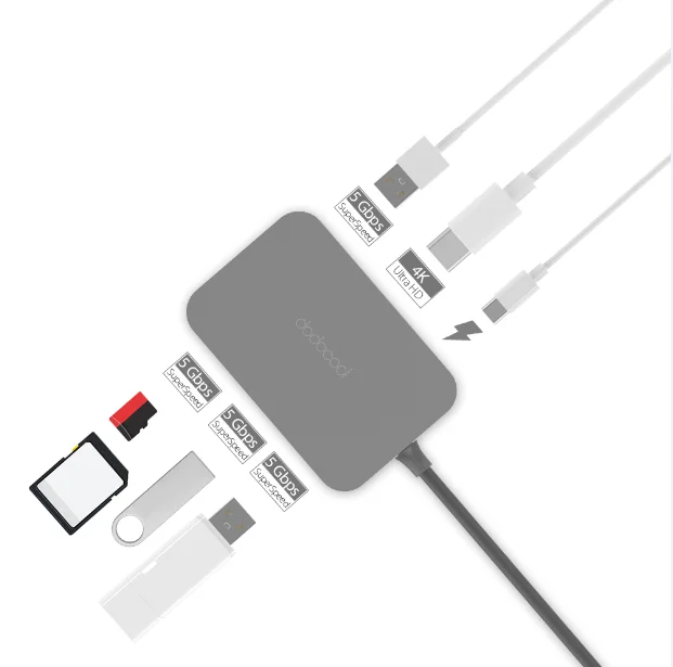 Dodocool 7 в 1 USB C USB-C концентратор с Тип C Мощность доставки 4 К видео HDMI USB концентратор для MacBook Pro samsung Galaxy S9 концентратор сплиттеры 3.0 - Цвет: Gray Color