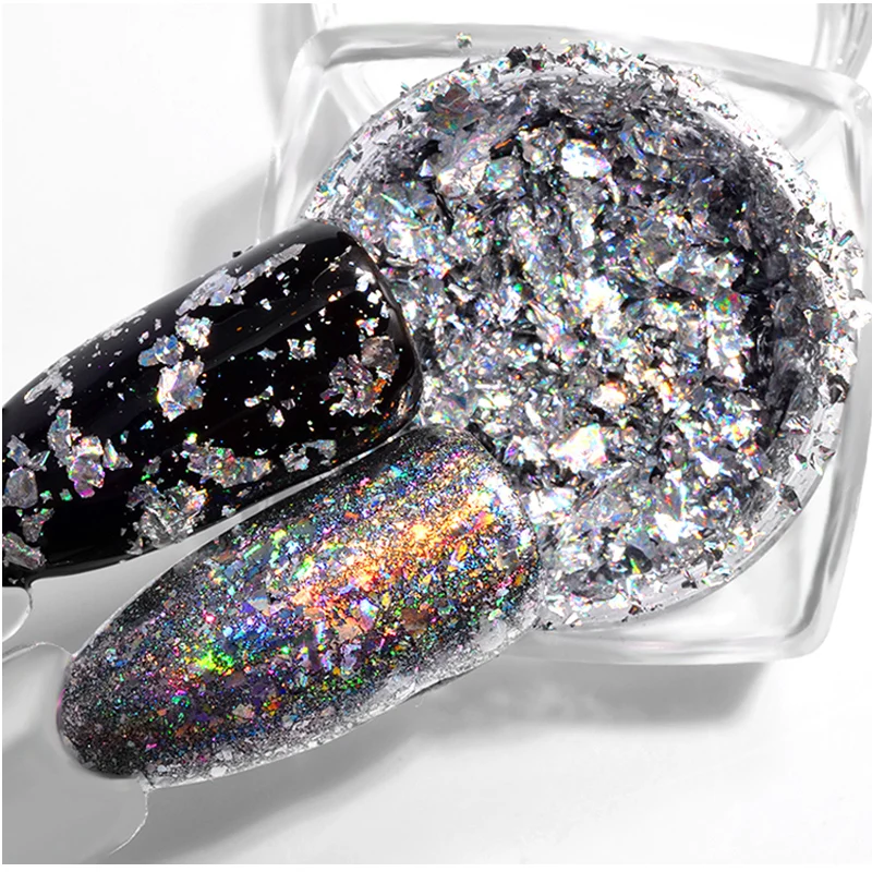 0 2 г серебряные хлопья Блестки для нейл Арта (искусство украшения ногтей) блеск
