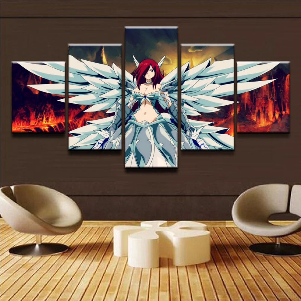 Arte de pared HD impresiones decoración del hogar 5 piezas pintura lienzo cola hadas Imagenes animación Modular para sa | Дом и сад