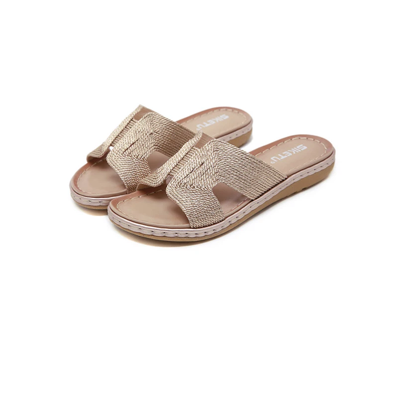 

Fashion Embroidery Solid Color Flat Shoes Women's Slippers Plus Size Sandals Low Heel Soft Beach Shoes Female Slip Ons Casual