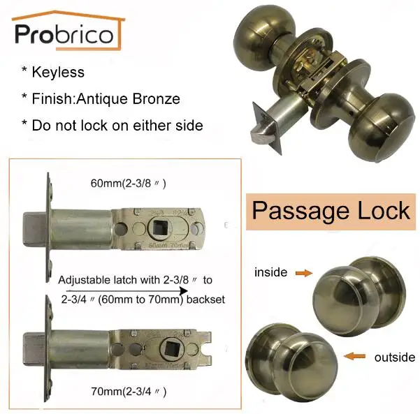 passage lock Probrico круглые дверные ручки для межкомнатных дверных замков, Античная бронзовая дверная ручка с регулируемой защелкой, прохождение/Конфиденциальность/Входной замок - Цвет: passage lock