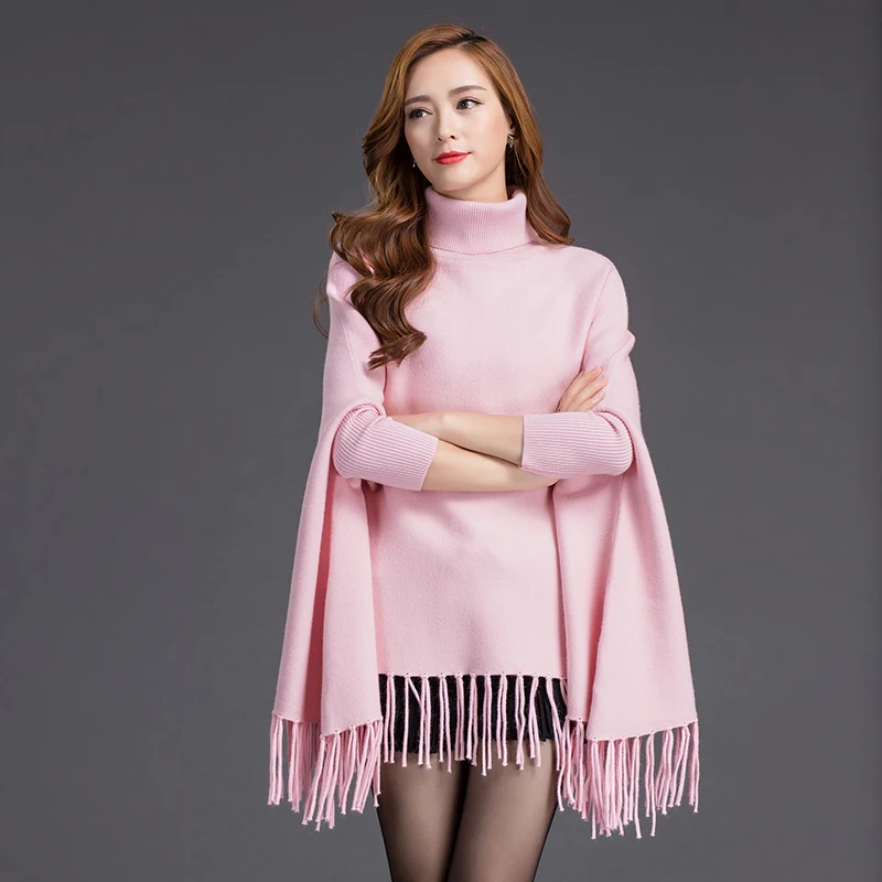 Европейский и американский бренд новинка зимнее однотонное серое пончо женский