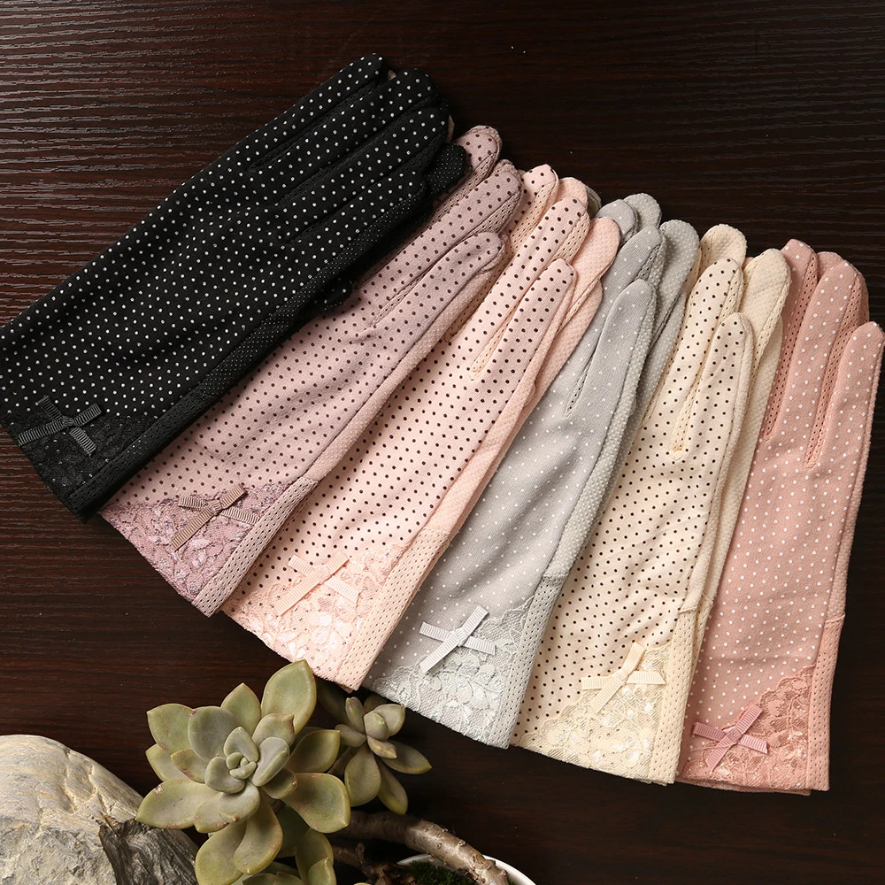 KLV Women Lace Sunscreen Gloves Summer Spring Lady Stretch Touch Screen Anti Uv Slip Resistant Driving Glove Breathable Guantes