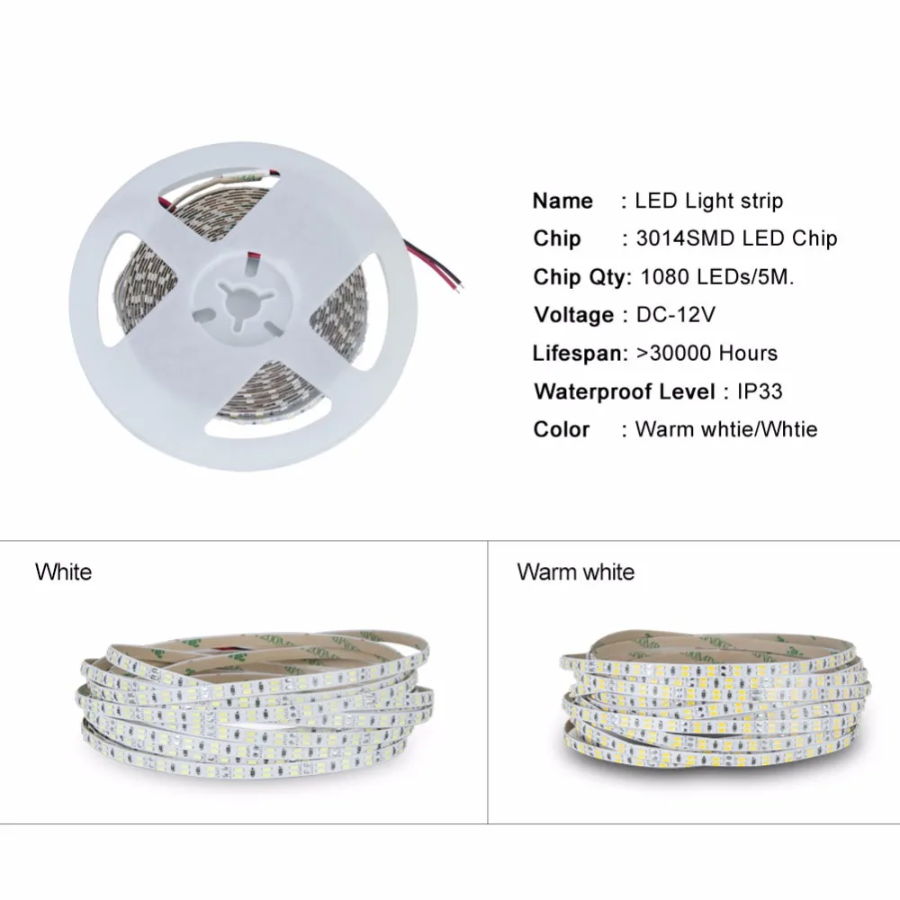 5 м 12 В СВЕТОДИОДНАЯ лента SMD 3014 216 светодиодов/м 1080 светодиодов Диодная полоса
