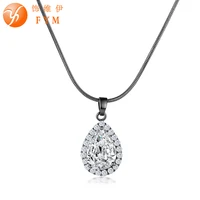 fym unique cubic zirconia big white crystal necklace pendants silver color elegant wedding jewelry for women party