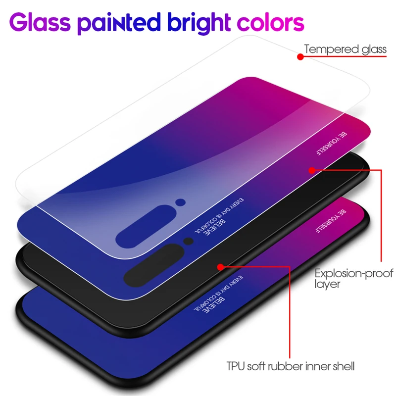 Роскошный градиентный чехол из закаленного стекла для Xiaomi Mi 9 se 8 Lite A2 задняя