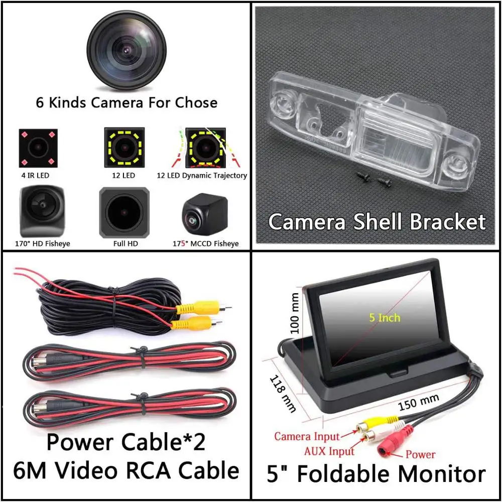 Camera 5 inch Fold 175 градусов 1080P рыбий глаз задний вид автомобиля камера для Kia Sorento Borrego Rio K3 2013 Sportage R Forte Opirus Carens - Название цвета: Camera 5 inch Fold