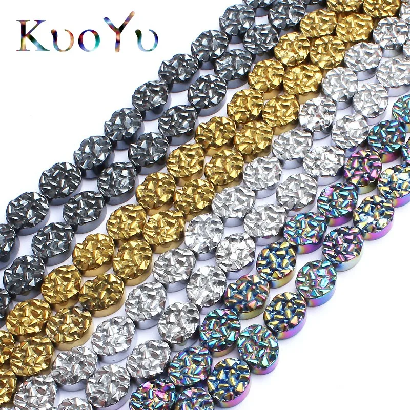 10*8 мм натуральный золото/серебро/черный/многоцветный Drusy бусины камень овальной
