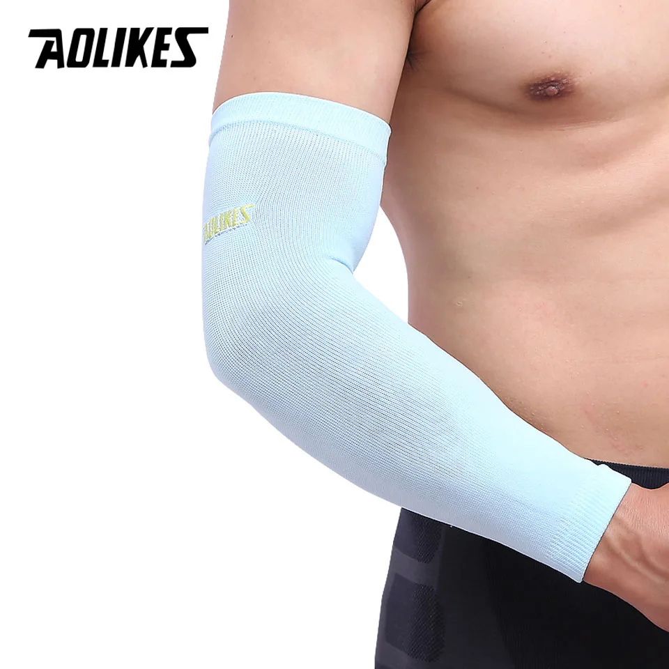 Sky blue AOLIKES 1 шт. эластичный баскетбольный Теннисный рукав нарукавник для игры в футбол волейбол налокотник для защиты от боли - Цвет: Sky blue