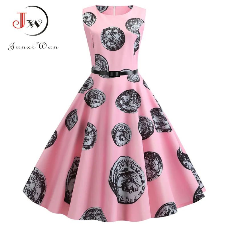008 Vestidos, женские летние платья, без рукавов, круглый вырез, цветочный принт, винтажное платье, элегантная булавка, вечернее платье рокабилли, женское платье - Цвет: 008