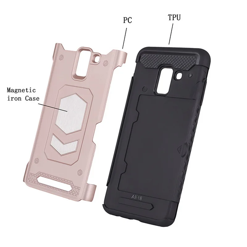 Чехол для Galaxy A7 2018 с отделением карт армированный Магнитный чехол телефона Samsung A6