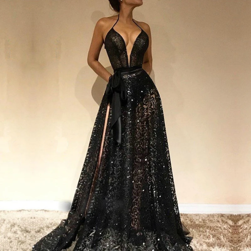 Летнее женское сексуальное платье с глубоким v-образным вырезом без рукавов для