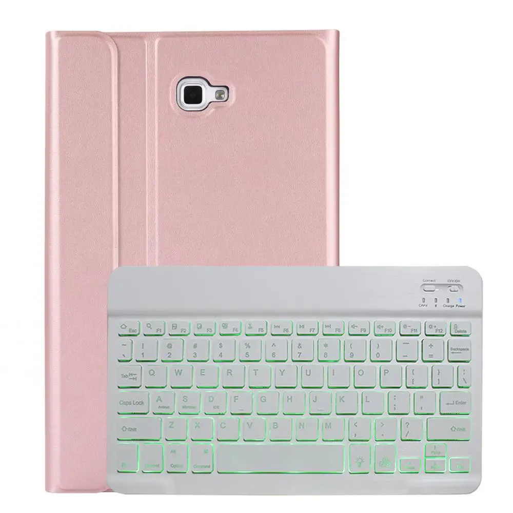 Rose Gold with White Чехол для samsung Galaxy Tab A A6 10,1, чехол для клавиатуры T580 T585, SM-T580, чехол для SM-T585, 7 видов цветов с подсветкой, bluetooth-клавиатура - Цвет: Rose Gold with White
