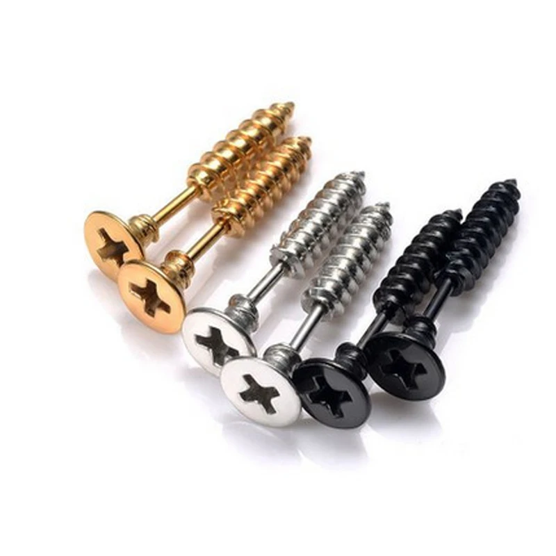1 Piece Punk Stainless Steel Nail Screw Stud Earring Gold Black Color Helix Ear Piercing Fashion Jewelry|screw stud earrings|fashion earringsstud