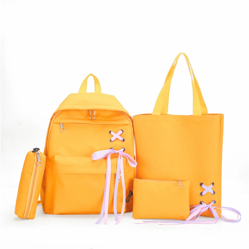 81yellow 4 комплекта/шт Женский нейлоновый рюкзак, женские школьные рюкзаки с лентами, школьный ранец для девочек-подростков, Студенческая сумка для книг, Женская ранец - Цвет: 81yellow