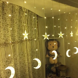 2,5 м Светодиодные Луна, Звезды сосулька шторы Фея светильник Фея лампы 128 светодиодный Рождественский светильник, украшение для свадьбы, дома, вечерние украшения