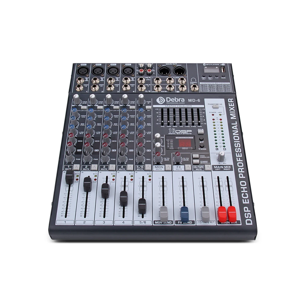 Хорошее качество, чистый звук! 6 микшер каналов цифровой аудио dj контроллер с 48В Мощность usb-слот для Запись этап