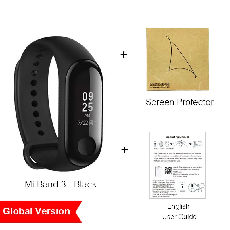 .Global add Film. Xiaomi Mi Band 3 Смарт Браслет фитнес браслет шагомер умный браслет бэнд 3 OLED сенсорный экран, со склада России, Официальная гарантия 1 год - Цвет: .Global add Film.