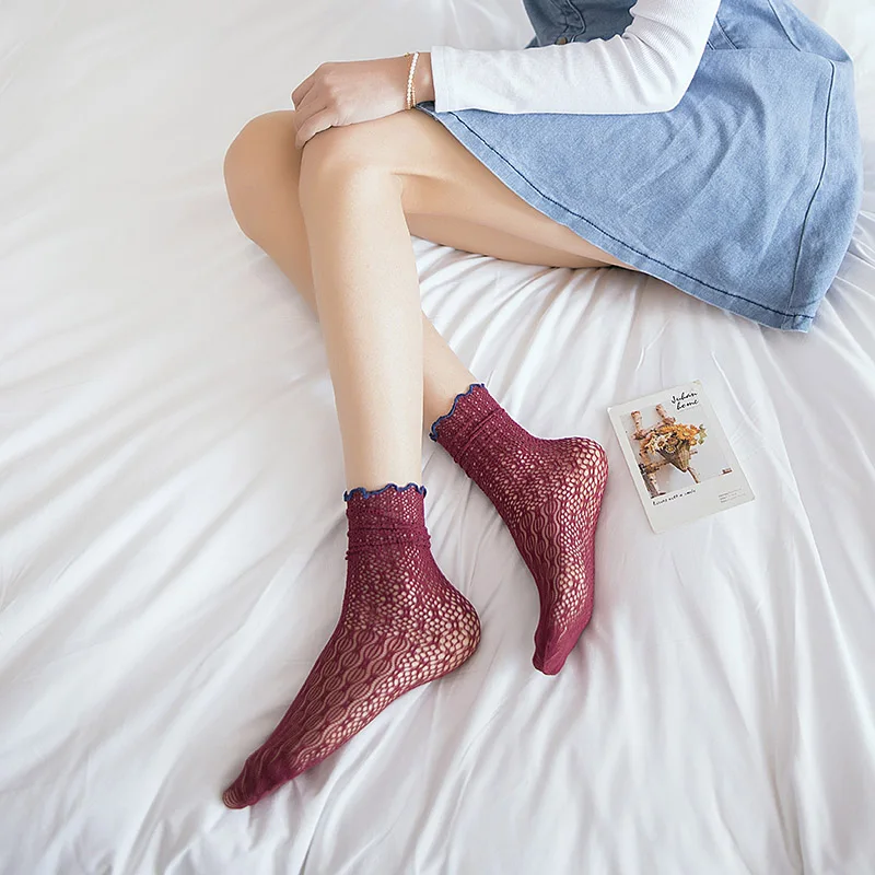 [EIOISAPRA] ажурные цветы с кружевными краями японские креативные носки сетчатые