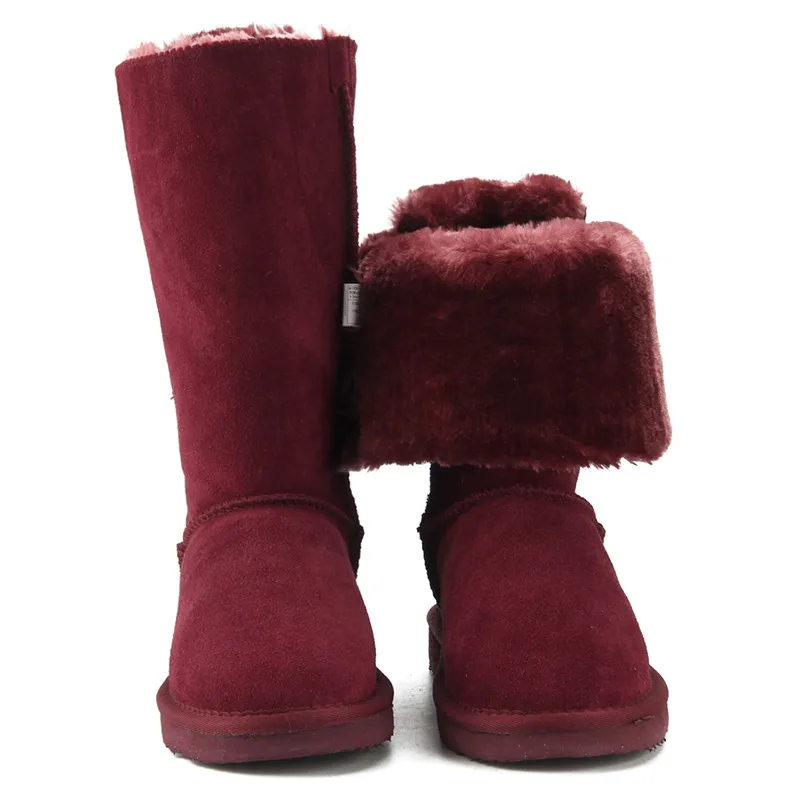 Wine Red JXANG/ г. Модные женские высокие сапоги зимние сапоги из натуральной коровьей кожи зимние ботинки с бантом теплые высокие зимние сапоги США 3-13 - Цвет: Wine Red